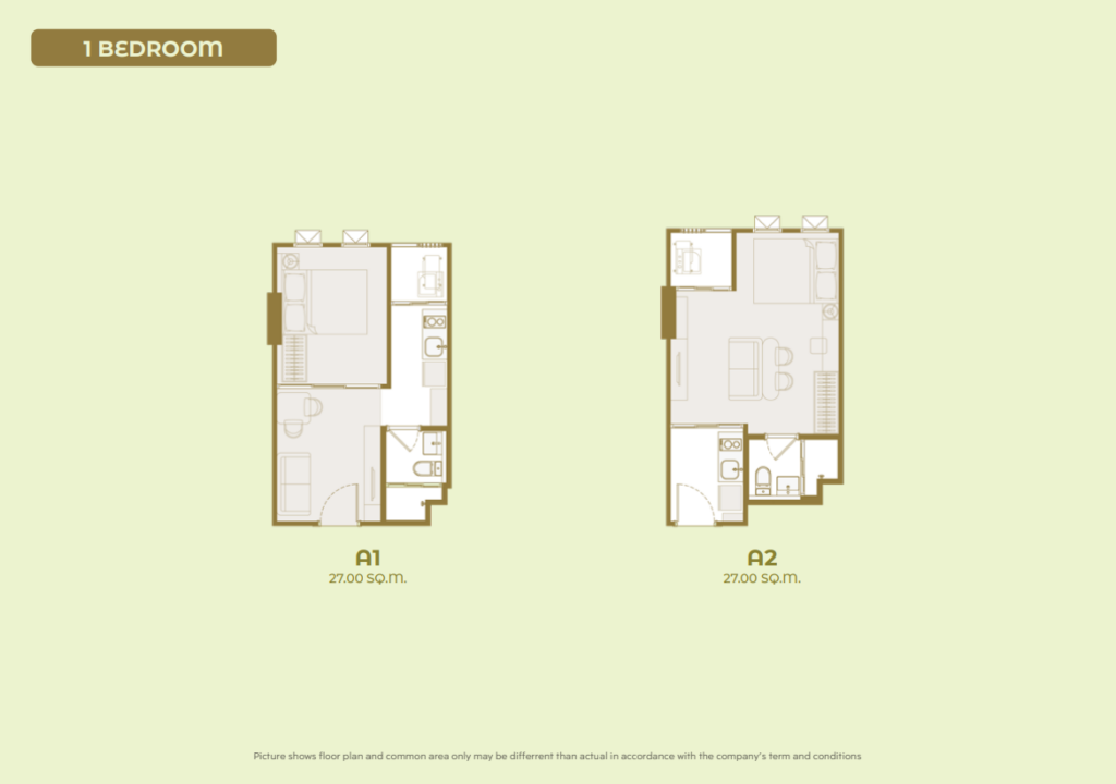 1 Bedroom S (ขนาด 27.00 ตร.ม.)
