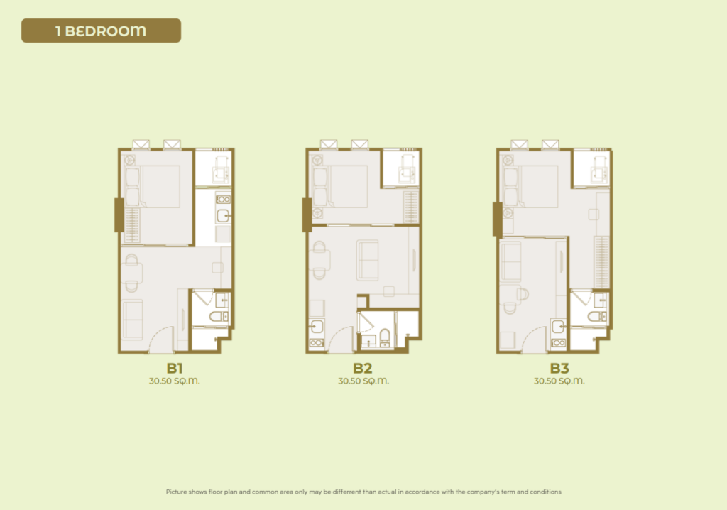 1 Bedroom (ขนาด 30.50 ตร.ม.)