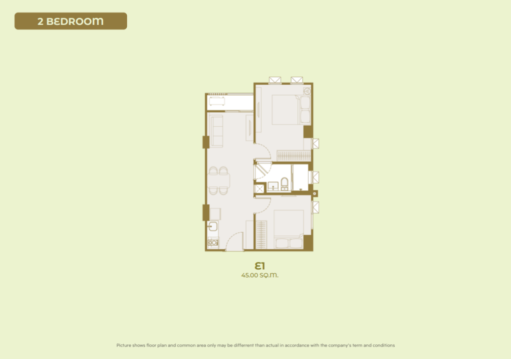 2 Bedroom (ขนาด 45.00 ตร.ม.)